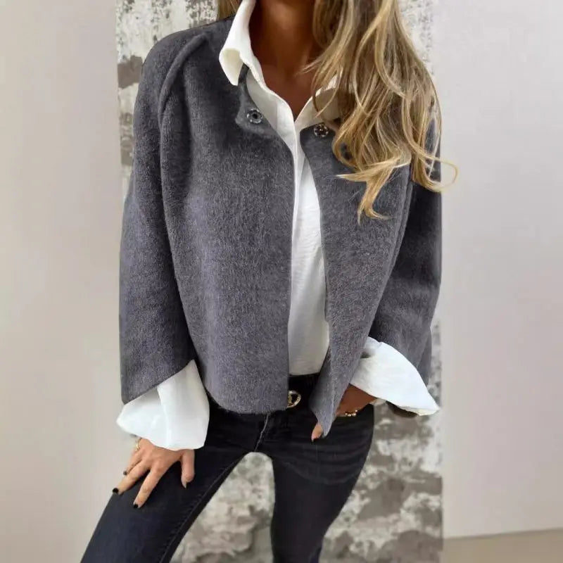 Amalia – Wool Cardigan with Long Sleeves and Crew Neck