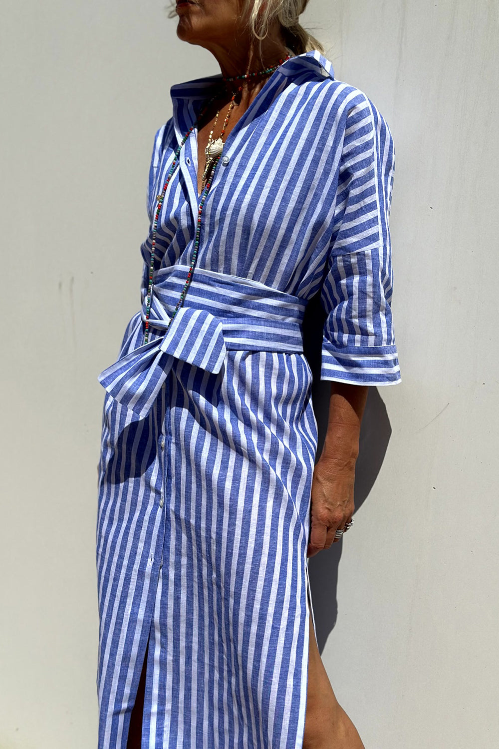 Célestine – Pure Elegance Striped Shirt Dress