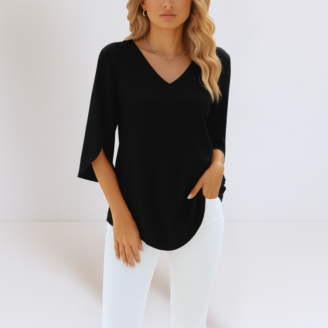 Grace | Elegant V-neck blouse with slit sleeves
