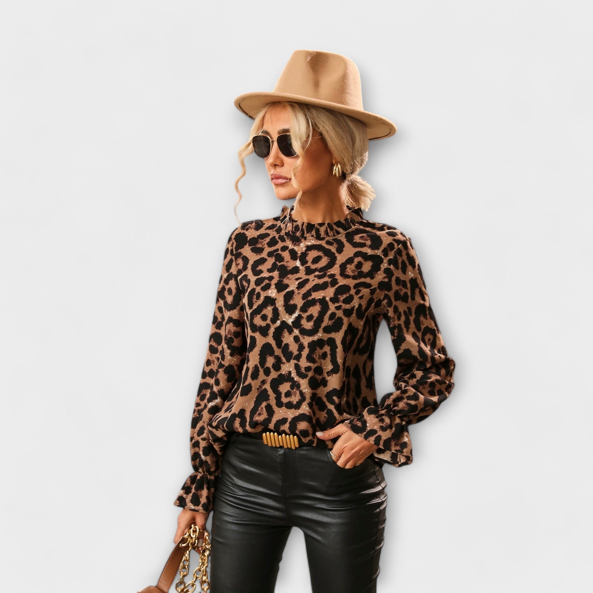 Valenya | Leopard Print Blouse with Pleated Collar