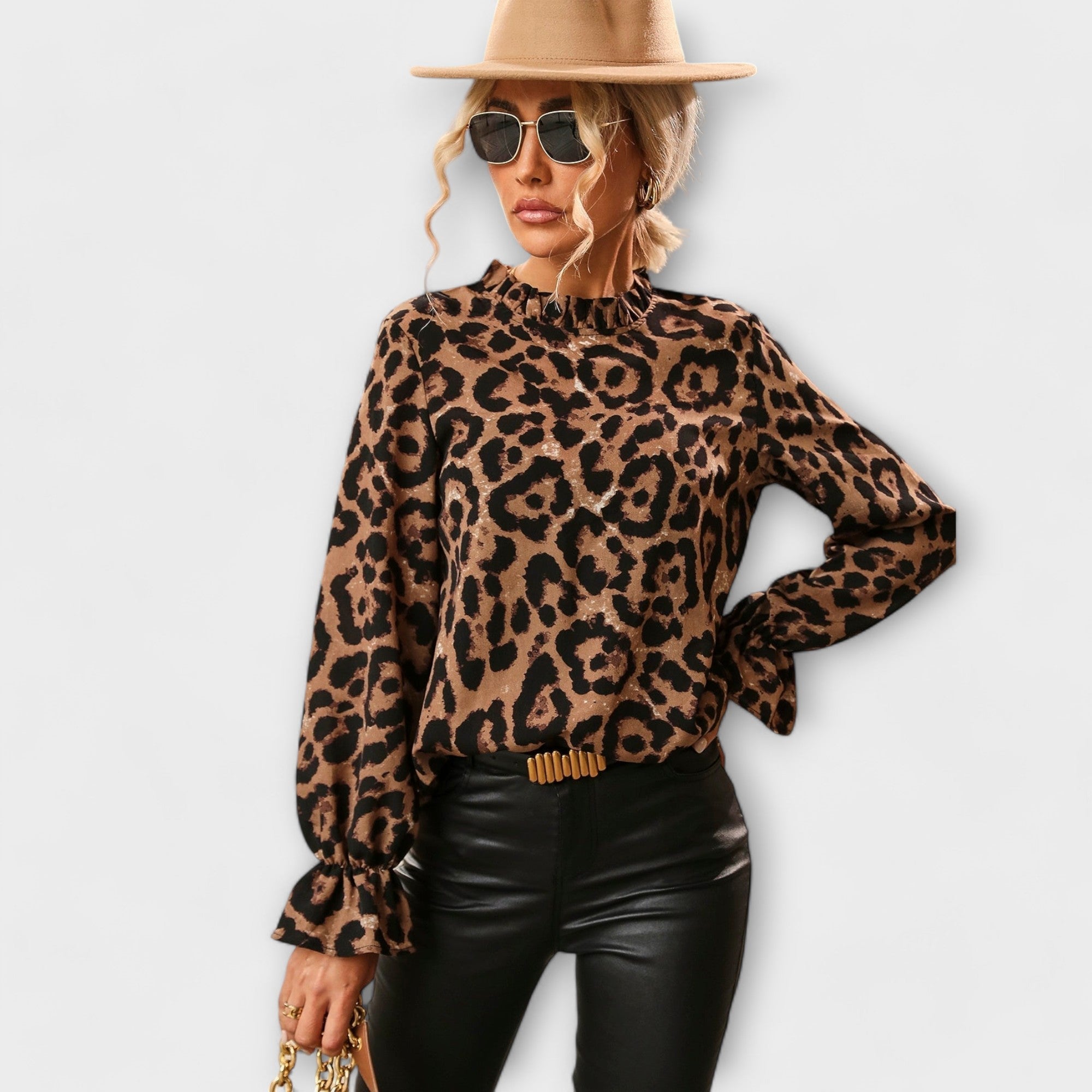 Valenya | Leopard Print Blouse with Pleated Collar