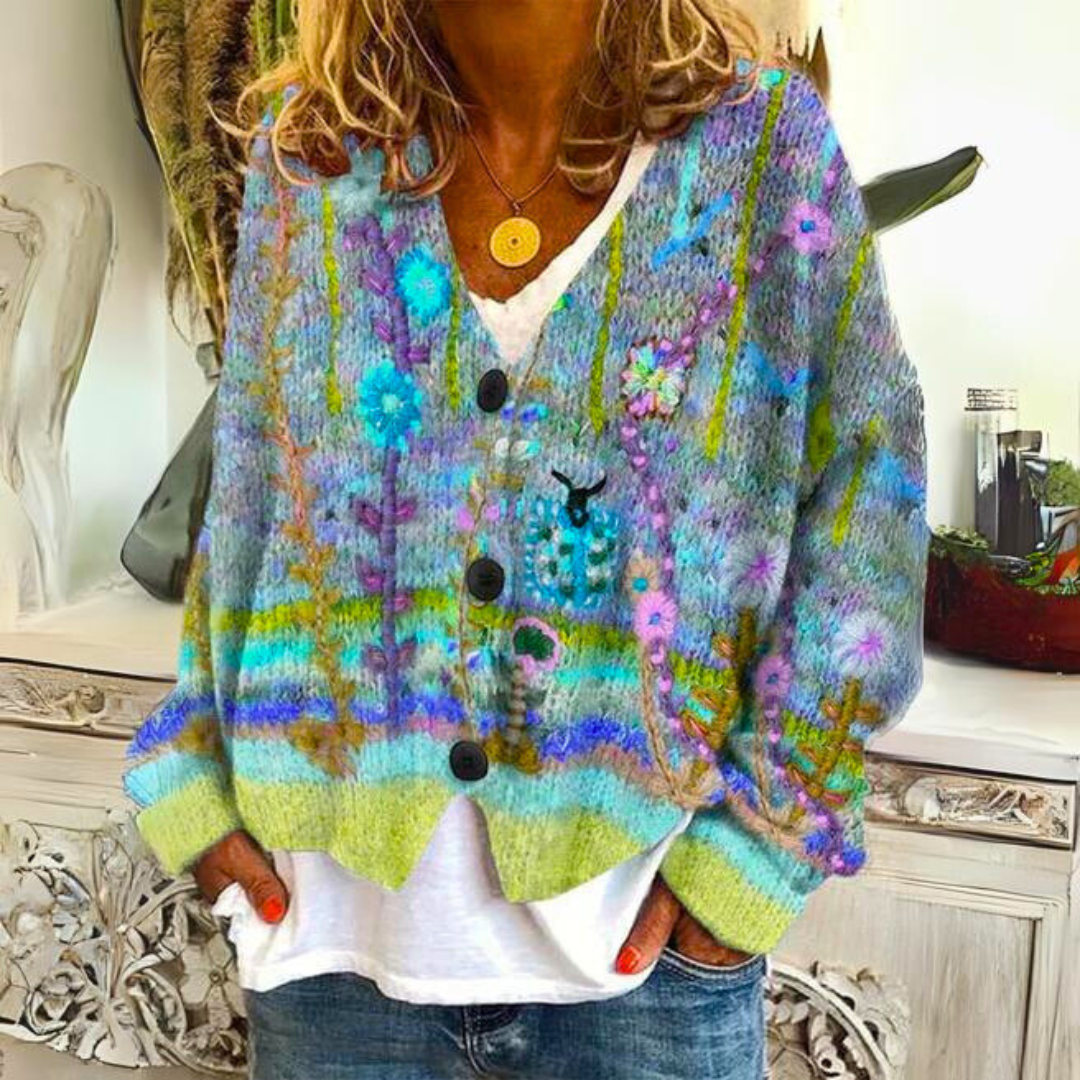 Everly – Cozy Cropped Cardigan with Floral Print