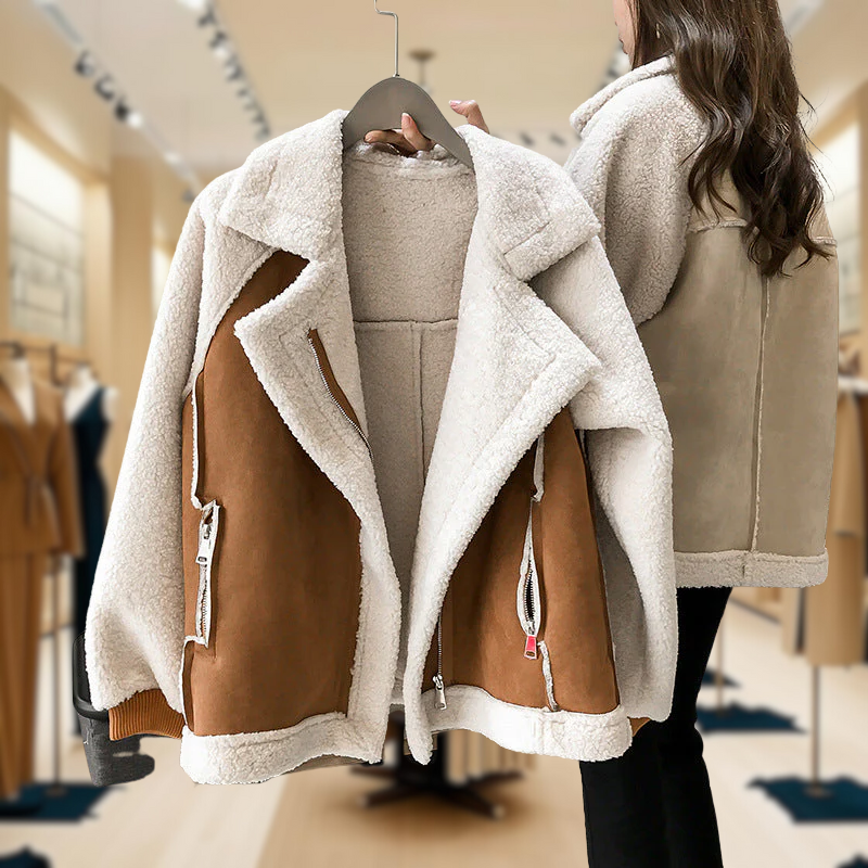 Erin – Faux Suede and Faux Fur Zip-Up Jacket