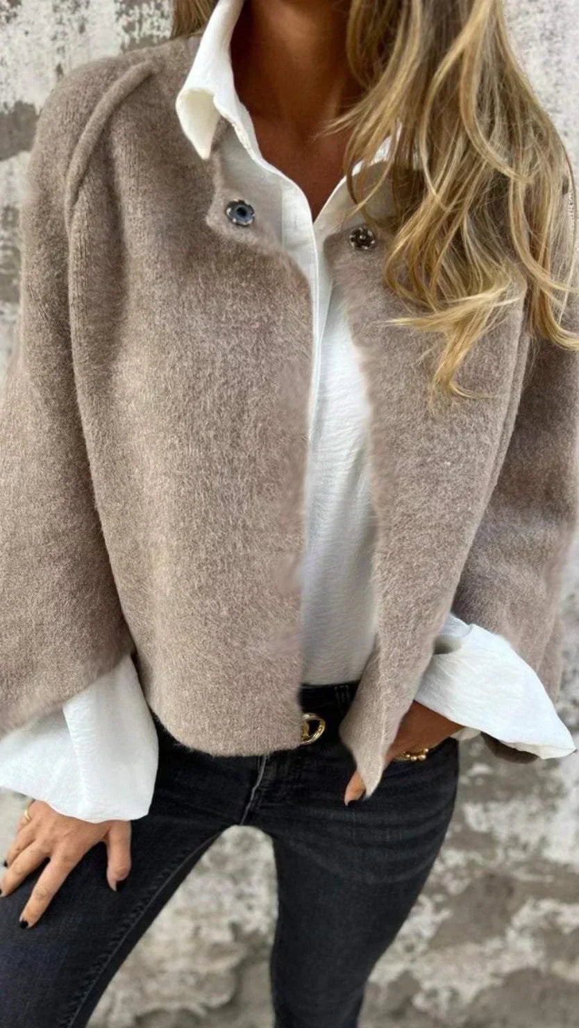 Amalia – Wool Cardigan with Long Sleeves and Crew Neck
