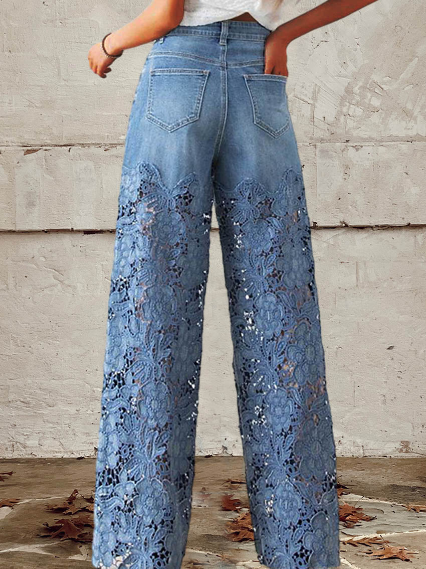 Léna – Mid-Rise Lace Patchwork Jeans