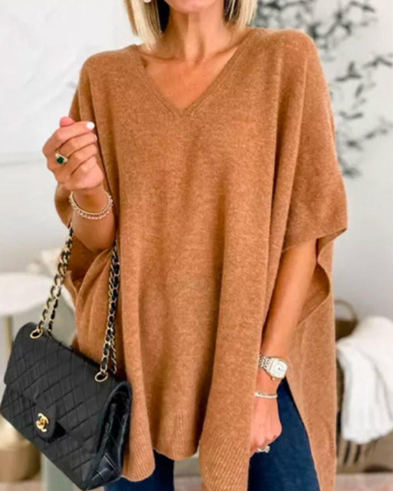 Erica - Slim V-Neck Poncho Sweater