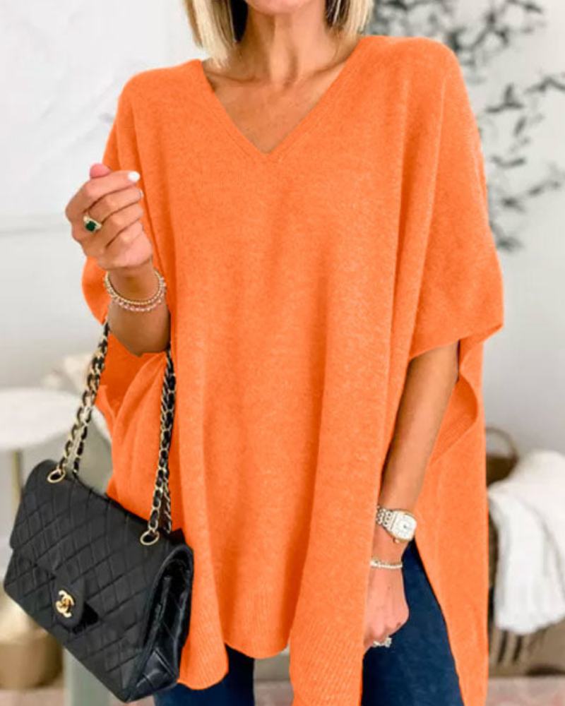 Erica - Slim V-Neck Poncho Sweater