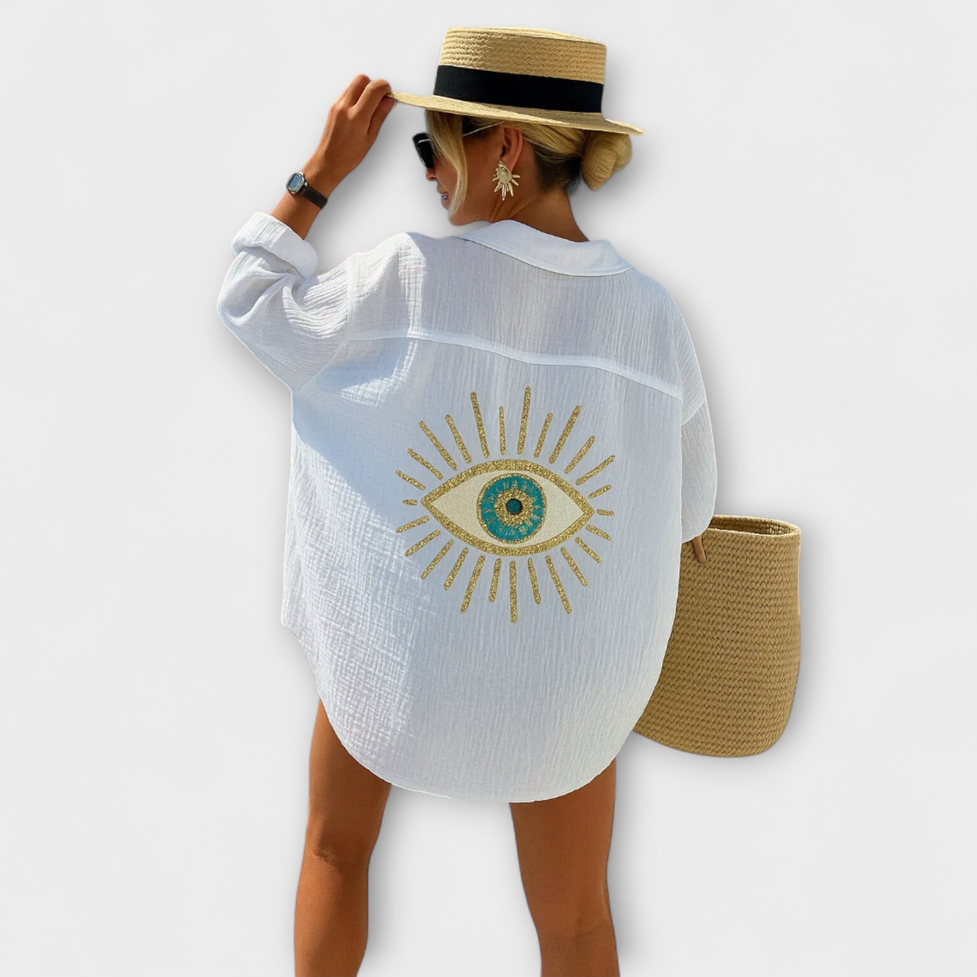 Zeyna | Ibiza Style Casual Blouse with Embroidered Detail