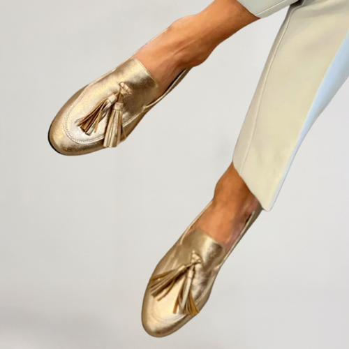 Elenya | Golden Loafers with Luminous Charm