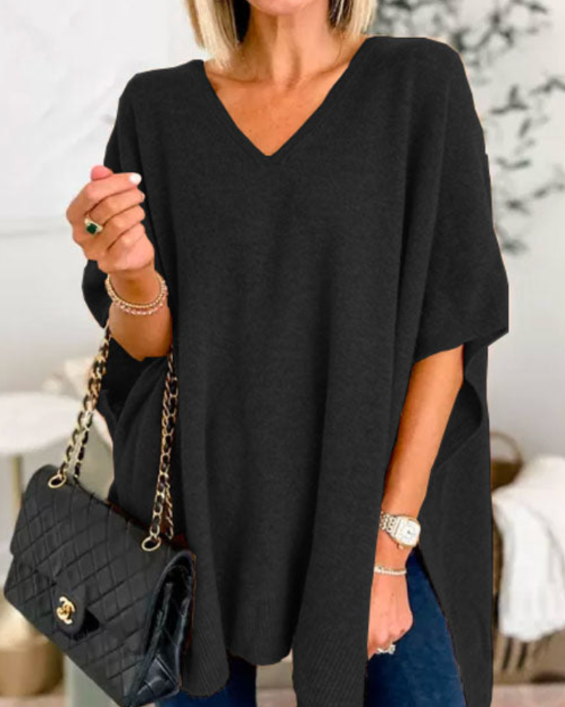 Erica - Slim V-Neck Poncho Sweater