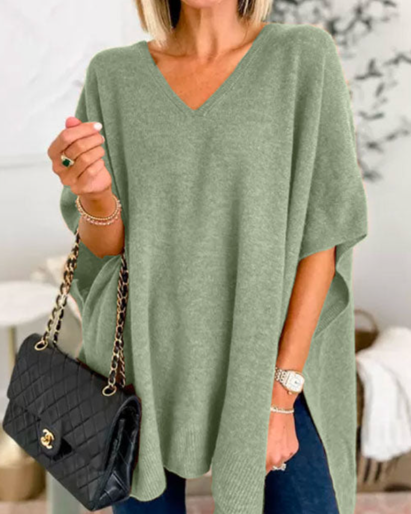 Erica - Slim V-Neck Poncho Sweater