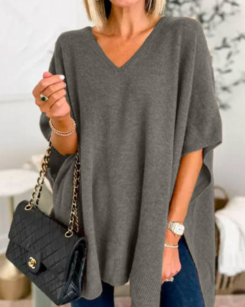 Erica - Slim V-Neck Poncho Sweater