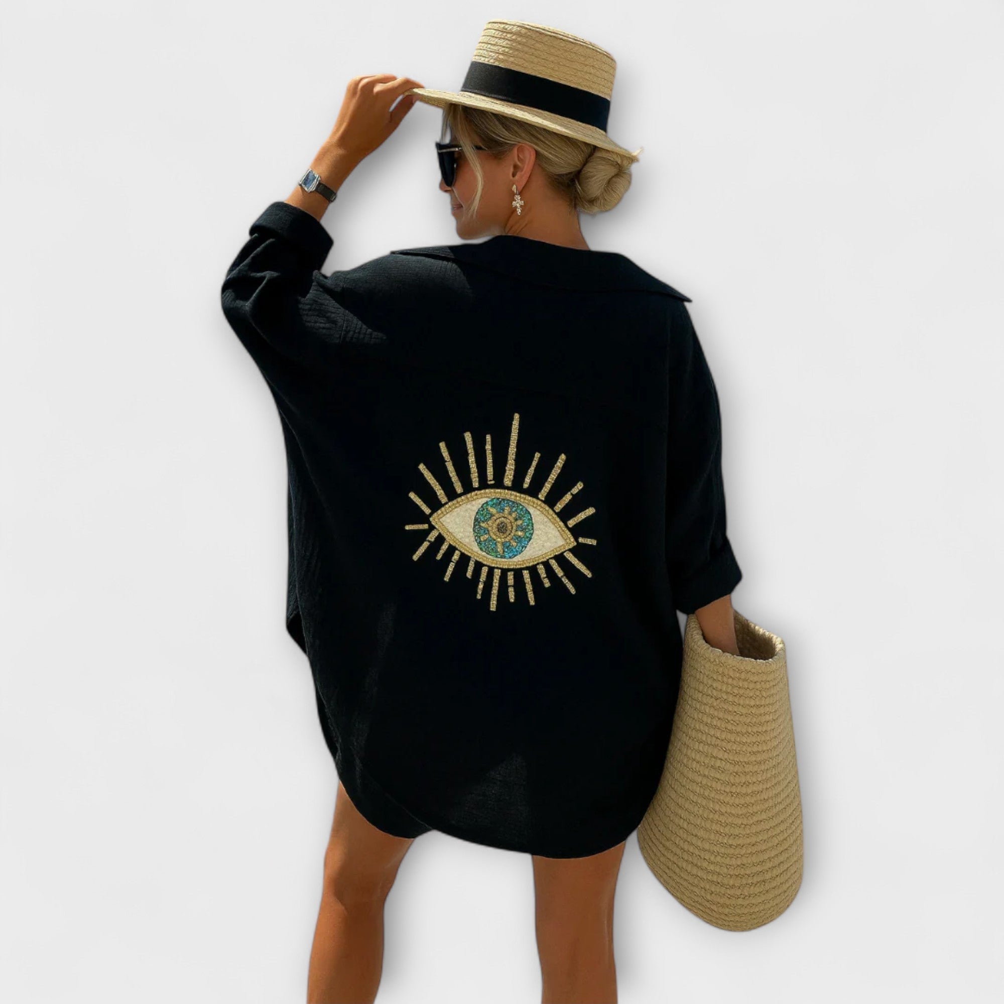 Zeyna | Ibiza Style Casual Blouse with Embroidered Detail