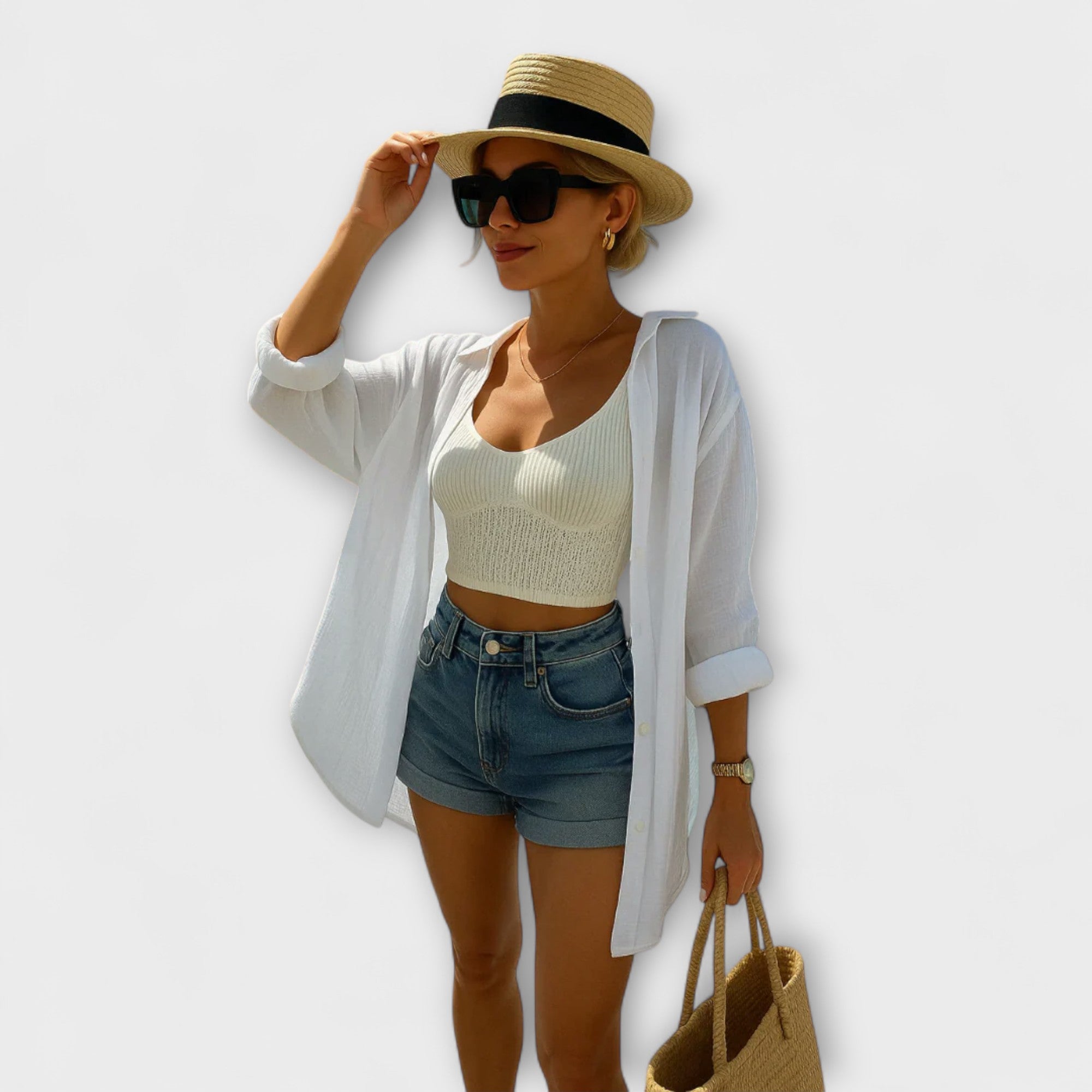 Zeyna | Ibiza Style Casual Blouse with Embroidered Detail