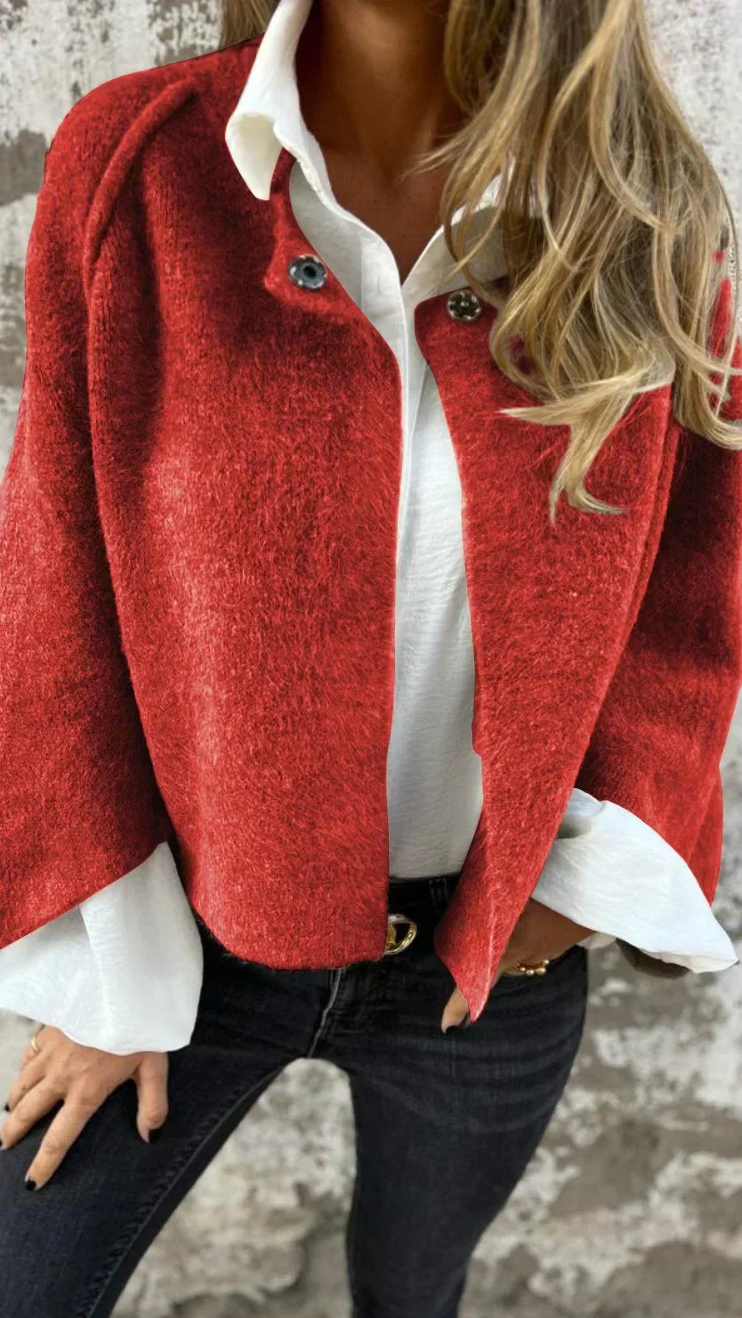 Amalia – Wool Cardigan with Long Sleeves and Crew Neck