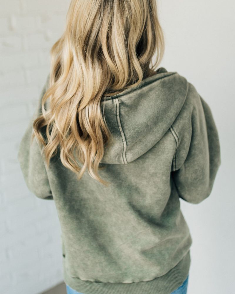 Nalas - Vintage-Effect Fleece Hoodie with Zip and Henley Neck