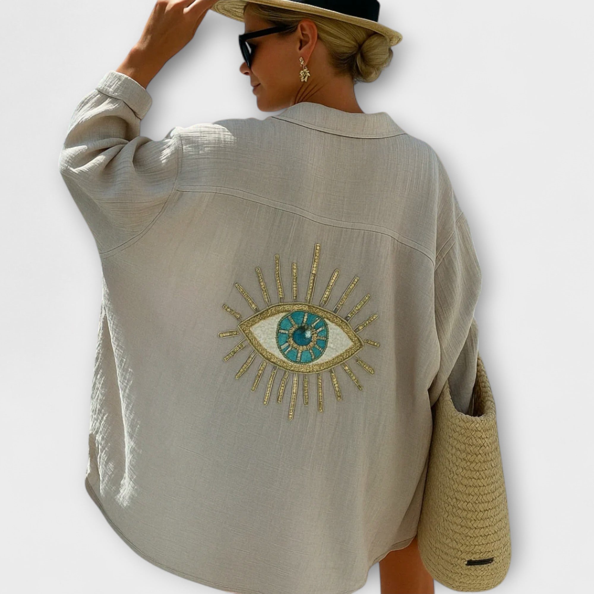 Zeyna | Ibiza Style Casual Blouse with Embroidered Detail
