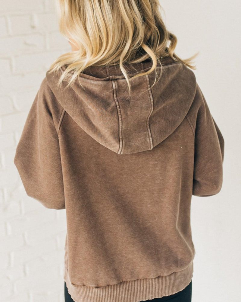 Nalas - Vintage-Effect Fleece Hoodie with Zip and Henley Neck