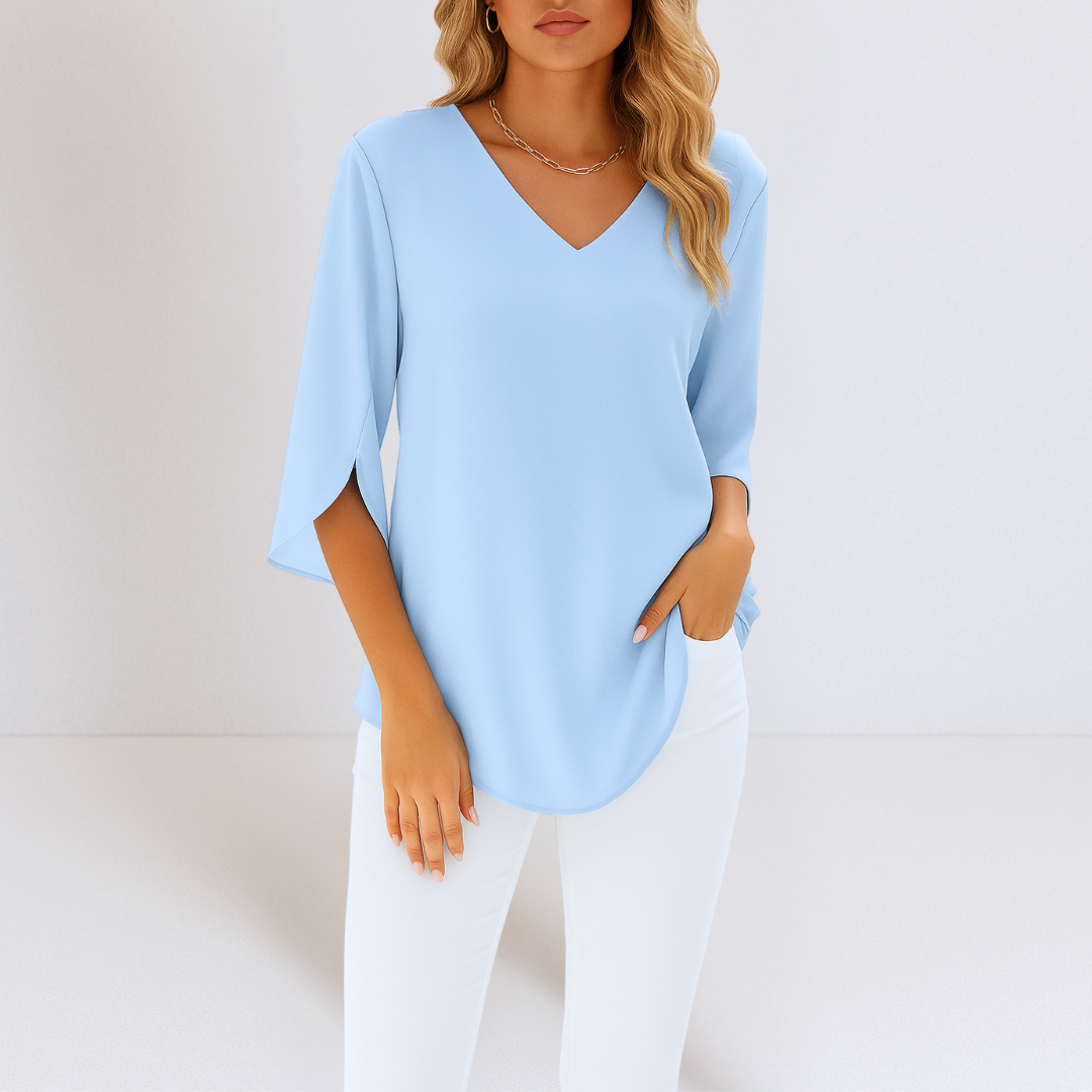 Grace | Elegant V-neck blouse with slit sleeves