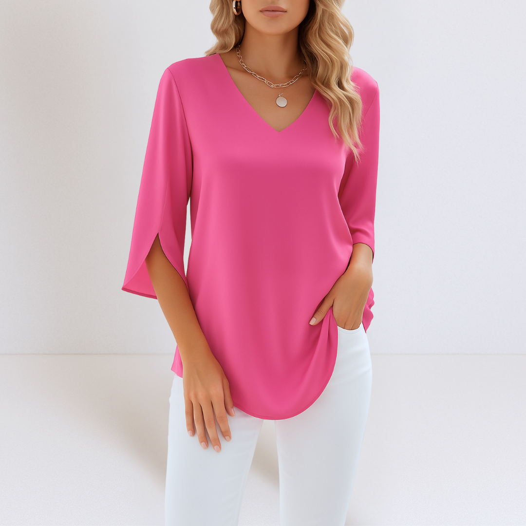 Grace | Elegant V-neck blouse with slit sleeves