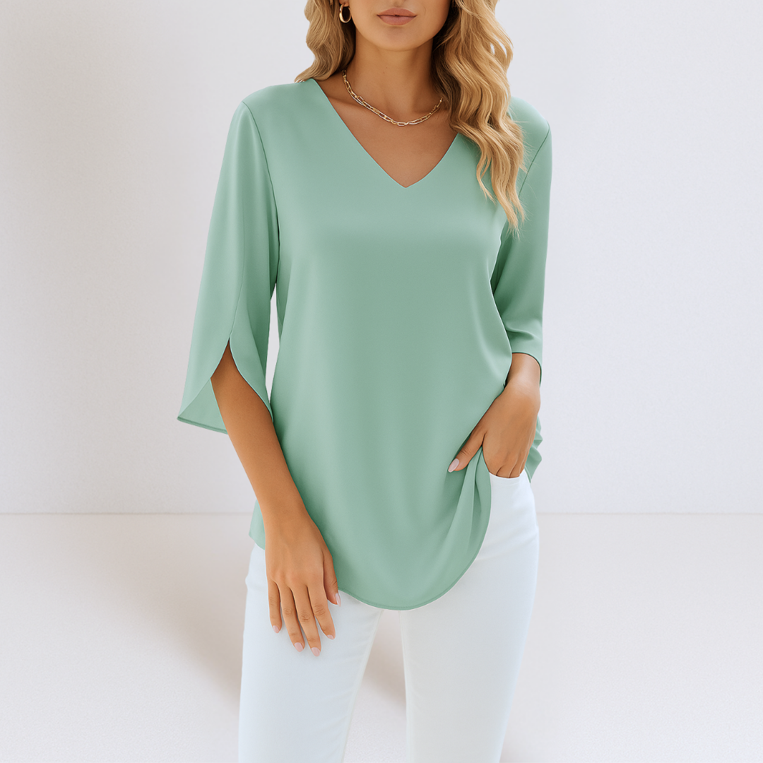 Grace | Elegant V-neck blouse with slit sleeves