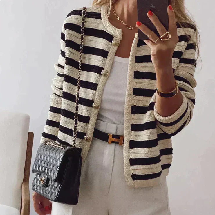 Eileen - Contemporary Striped Button Cardigan