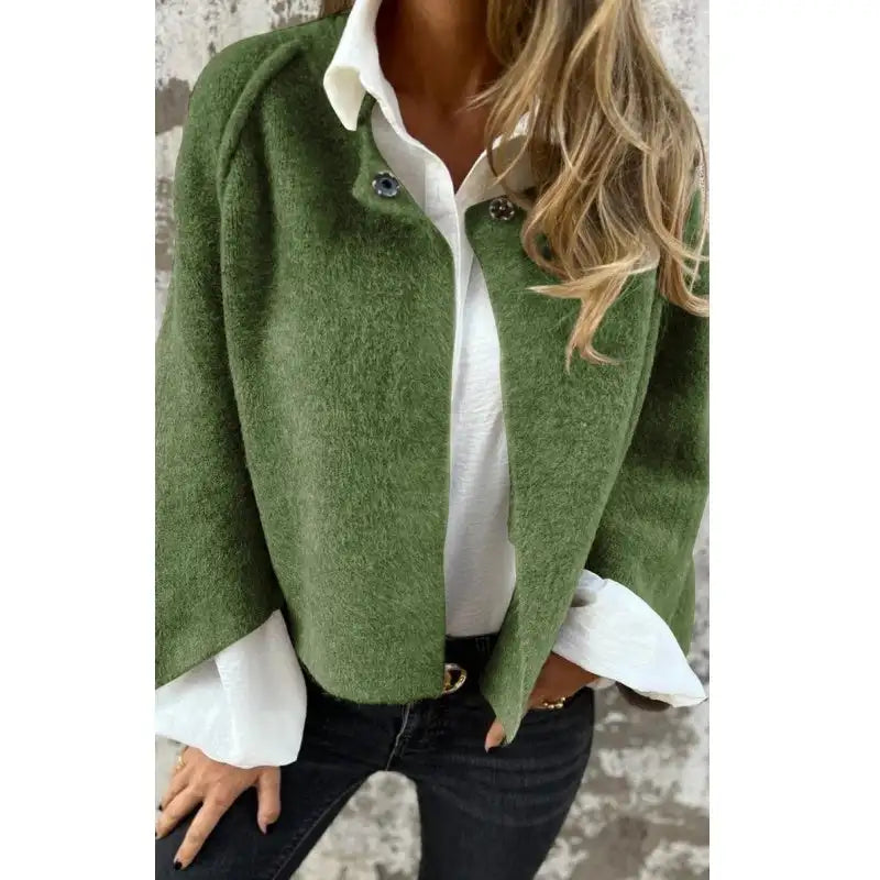 Amalia – Wool Cardigan with Long Sleeves and Crew Neck