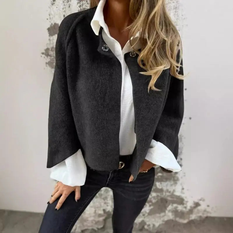 Amalia – Wool Cardigan with Long Sleeves and Crew Neck