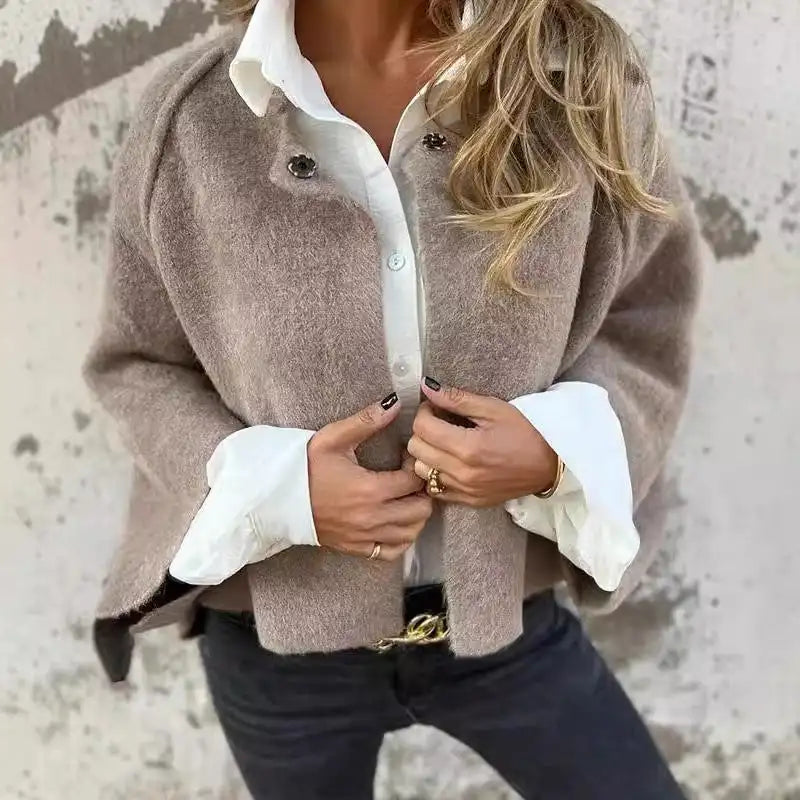 Amalia – Wool Cardigan with Long Sleeves and Crew Neck