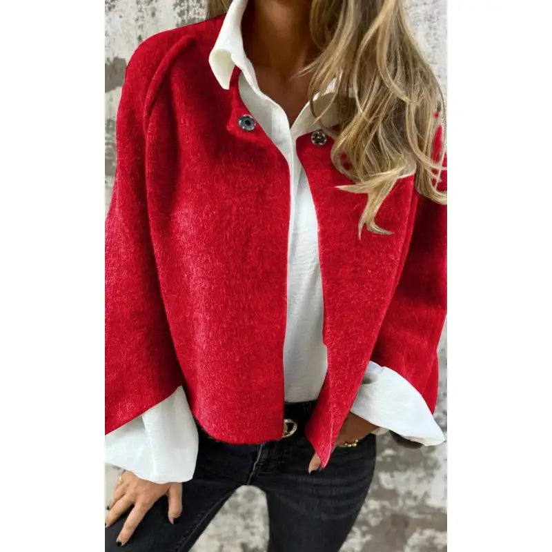 Amalia – Wool Cardigan with Long Sleeves and Crew Neck