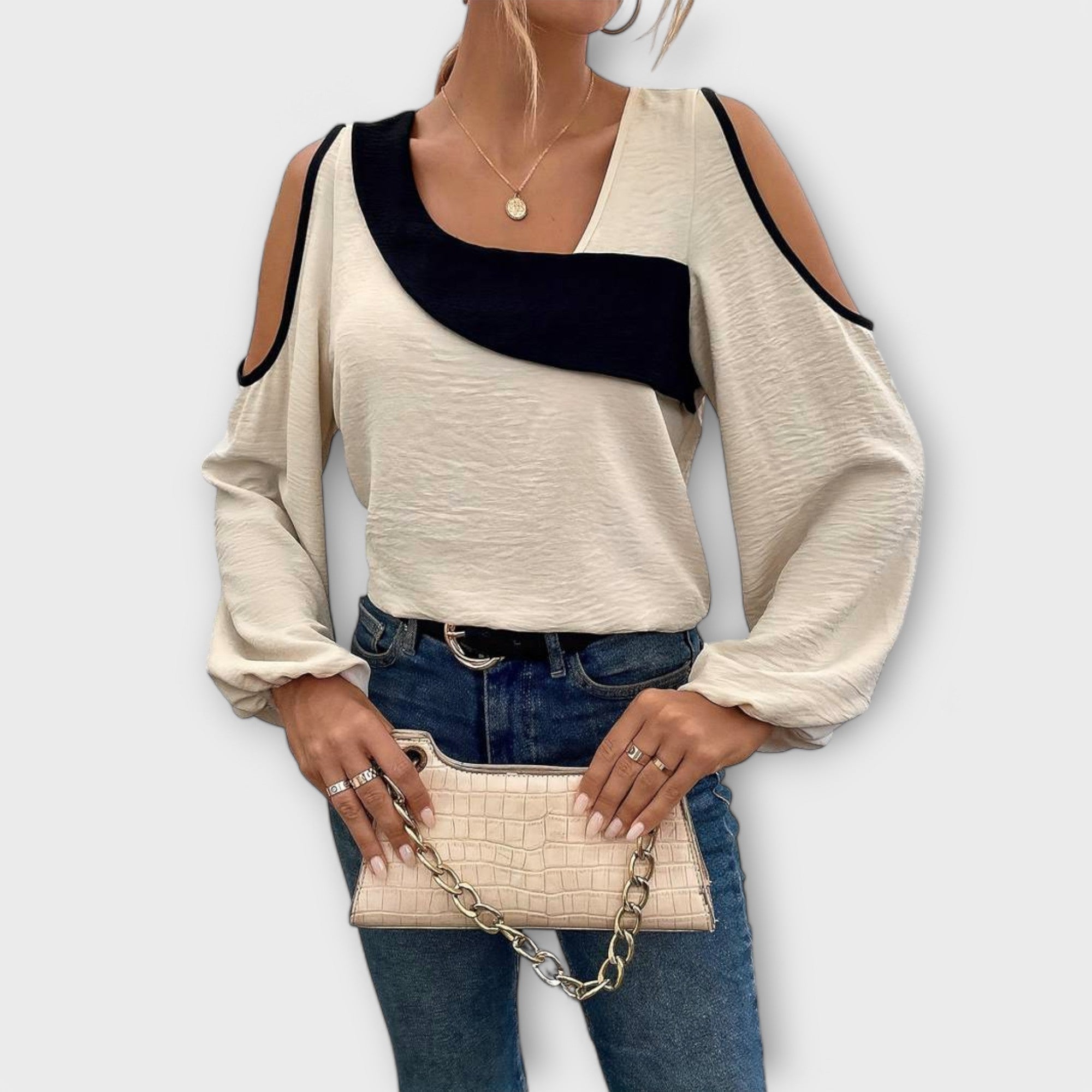 Séra | Two-tone blouse with square neckline