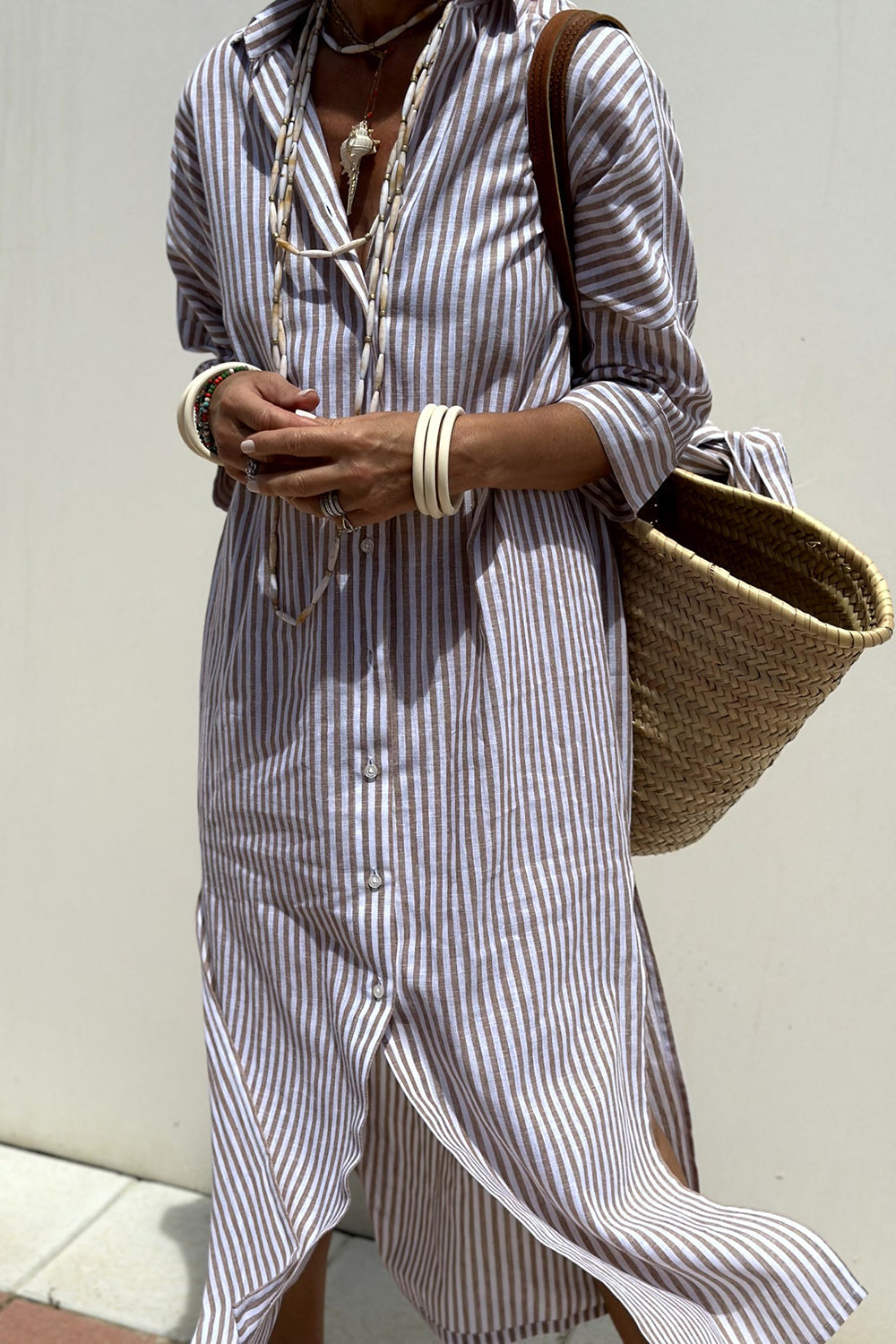 Célestine – Pure Elegance Striped Shirt Dress