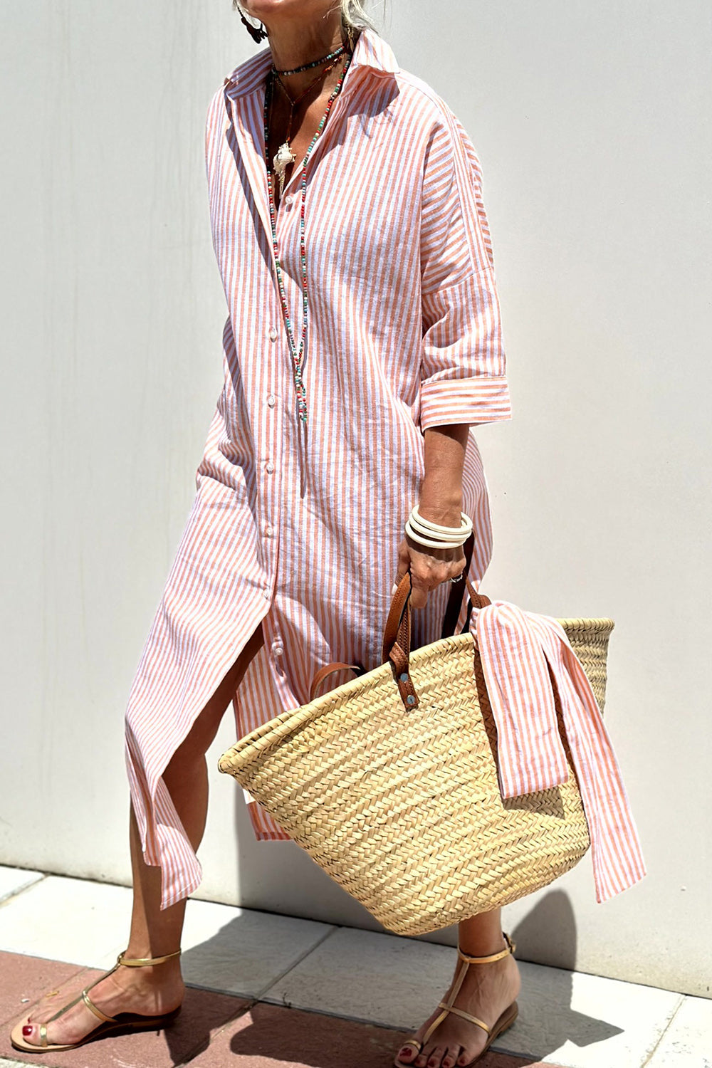 Célestine – Pure Elegance Striped Shirt Dress