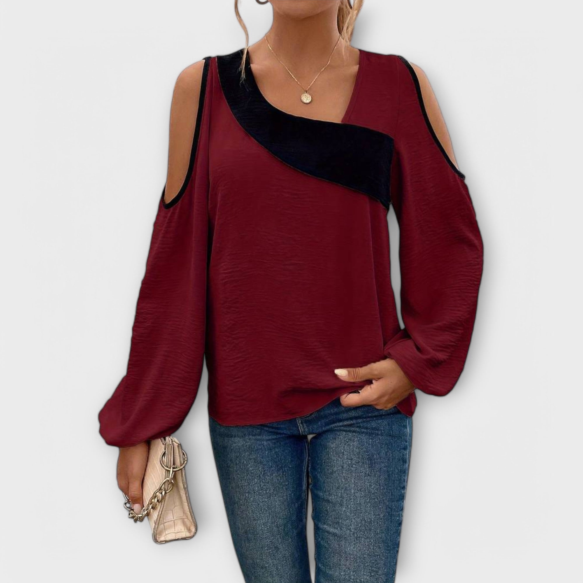 Séra | Two-tone blouse with square neckline