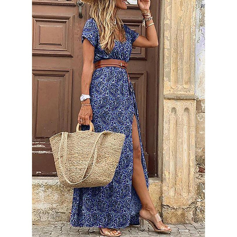Long Bohemian Floral Dress – V-Neckline
