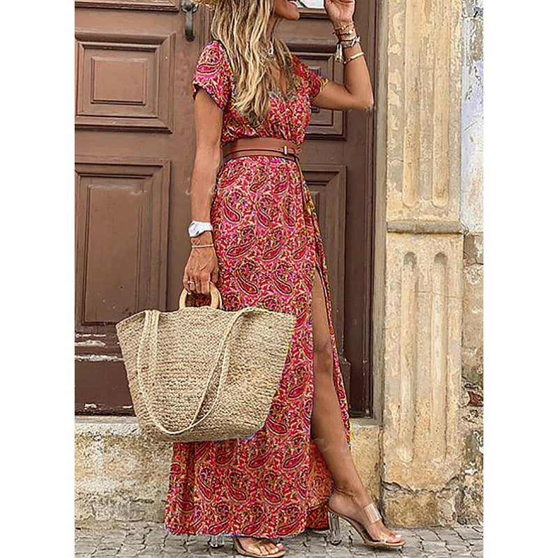 Long Bohemian Floral Dress – V-Neckline