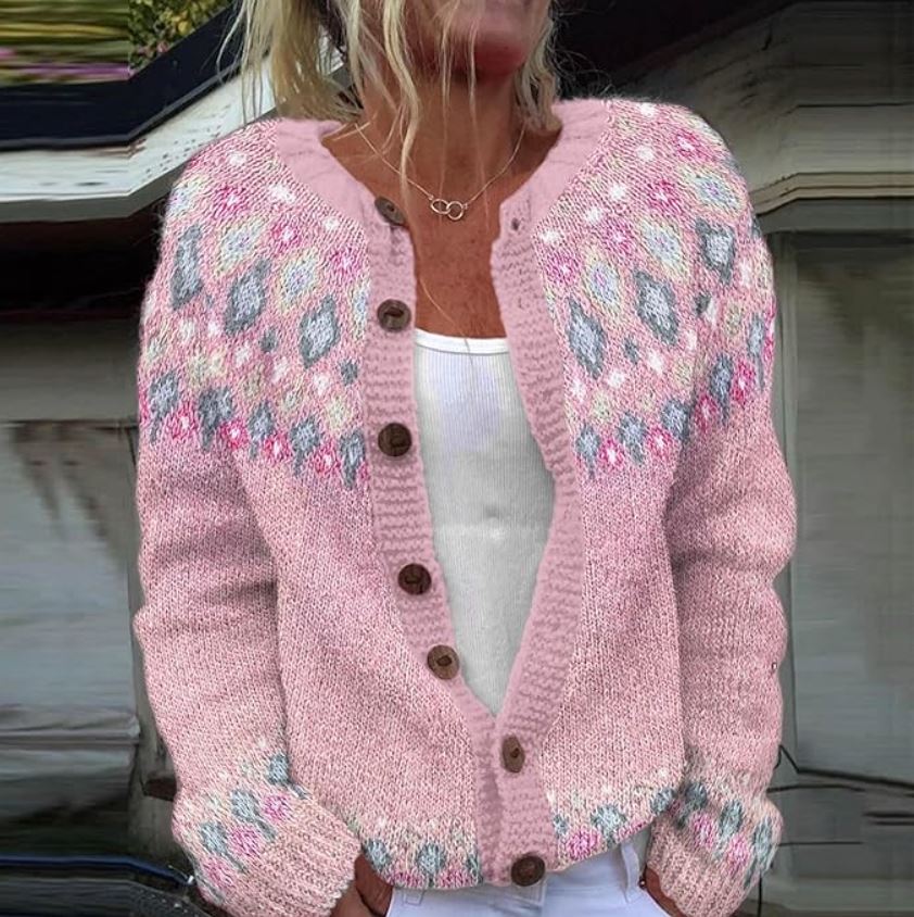 Sophie | Loose Pink Cardigan with Pattern