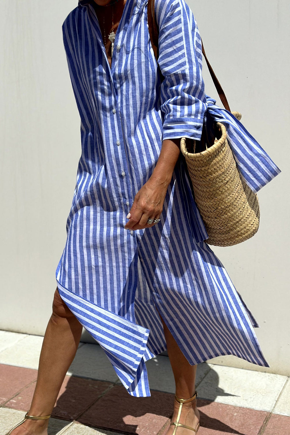 Célestine – Pure Elegance Striped Shirt Dress