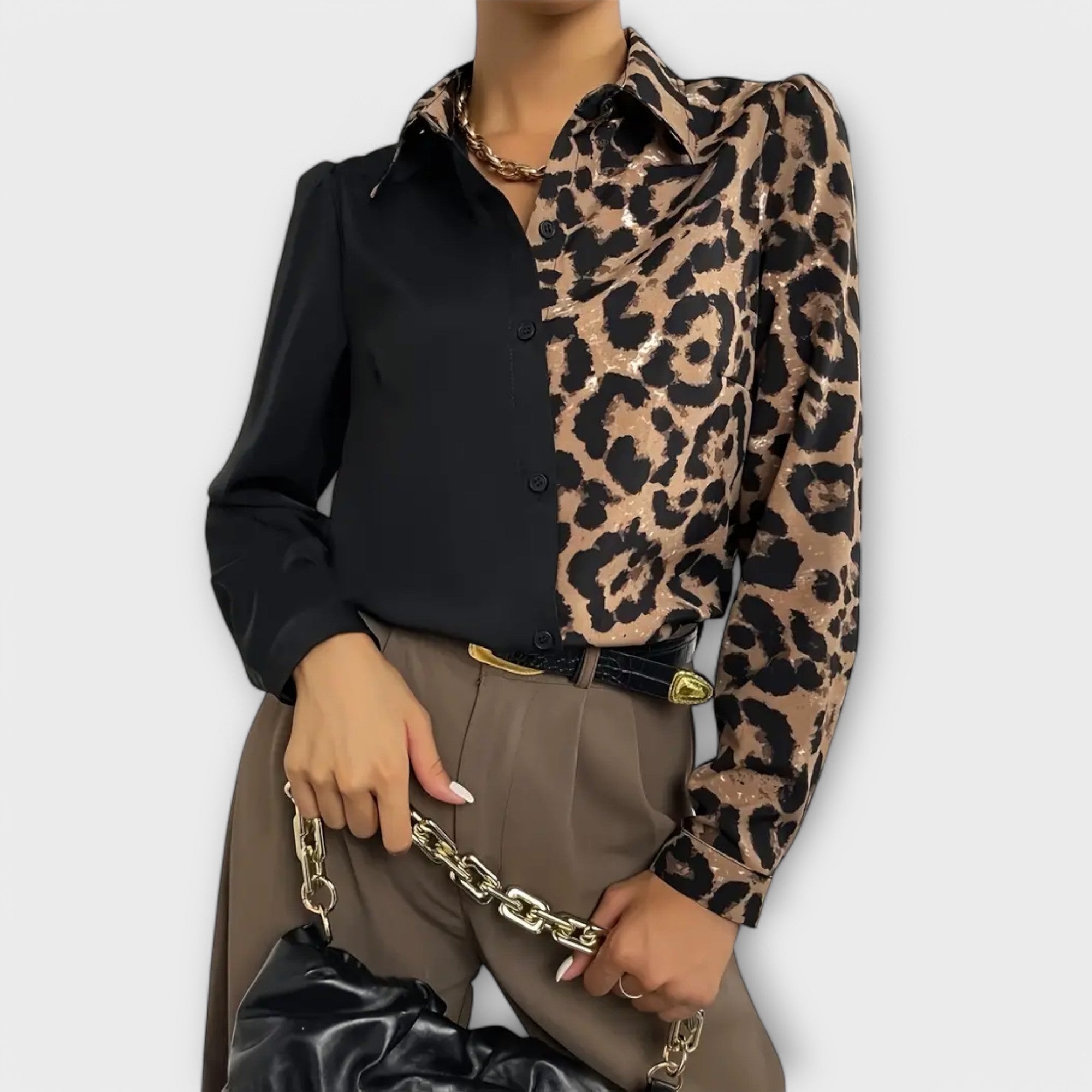 Serena | Two-tone Blouse with Leopard Detail