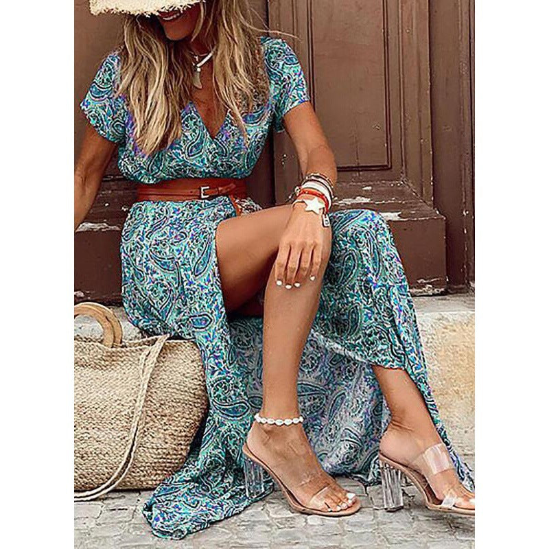 Long Bohemian Floral Dress – V-Neckline