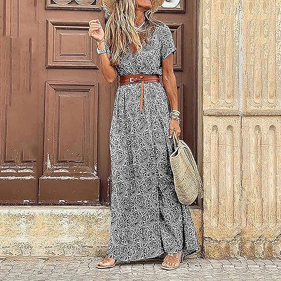 Long Bohemian Floral Dress – V-Neckline