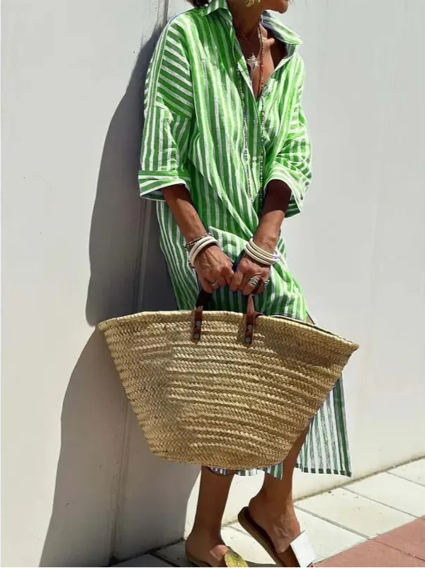 Célestine – Pure Elegance Striped Shirt Dress