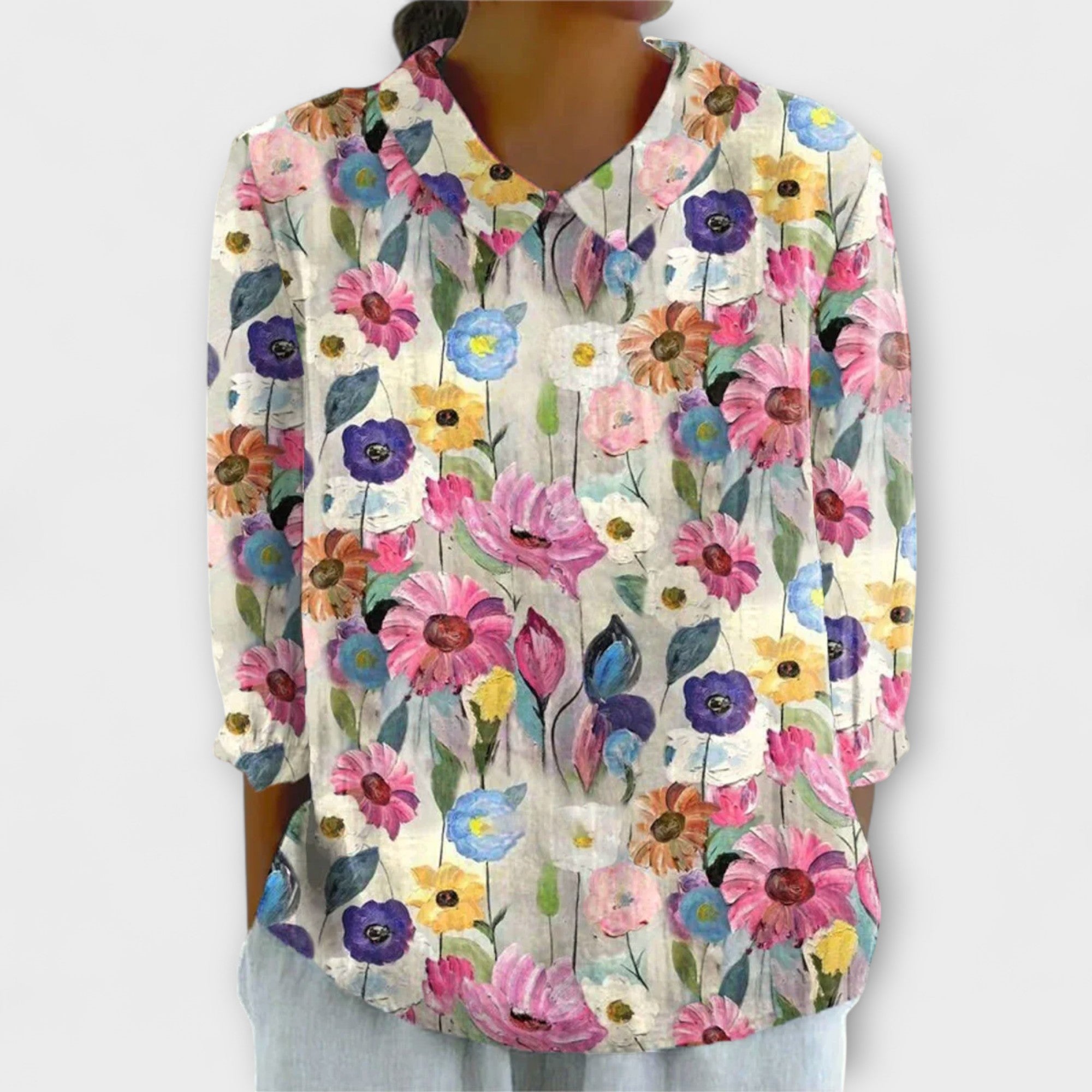 Kelly - Vintage Floral Cotton Linen Blouse