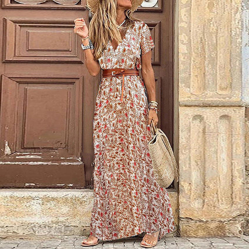 Long Bohemian Floral Dress – V-Neckline