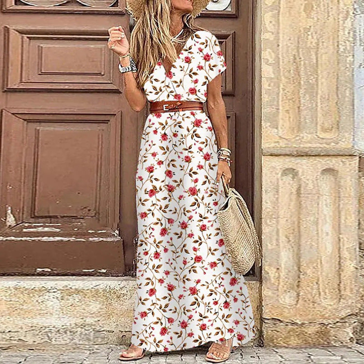 Long Bohemian Floral Dress – V-Neckline